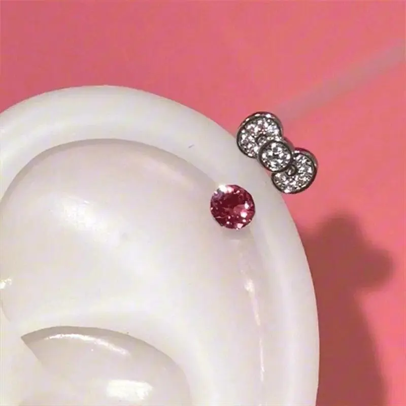 1pc Shiny Cute Bowknot Rhinestone 316L Stainless Steel Annular Ear Bone Nail  for Women Y2K Auricle Accessories