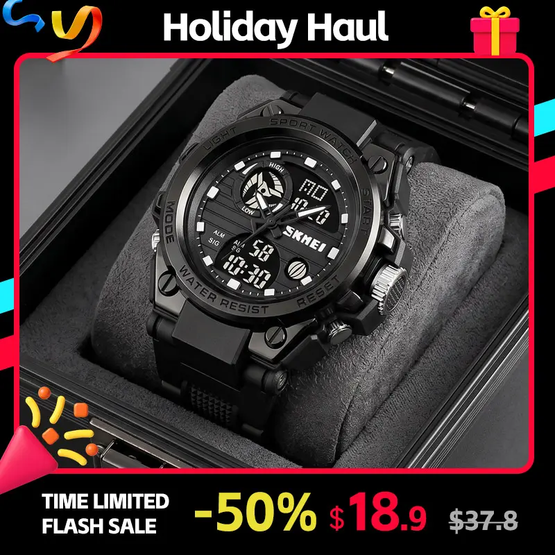 SKMEI Men's Chronograph Digital Watch - 5ATM Waterproof, Multifunctional Battery-Operated LED Quartz Watch with Timing, Calendar, Alarm for Outdoor Sports Enthusiasts, Battery-Operated Digital Watches, Chronograph Digital Watches