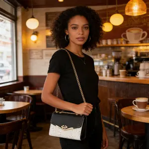 Flap Crossbody Purse with Heart Lock - Patterned Shoulder Bag with Chain Strap, Chic Women’s Handbag for Work, Dates & Casual Wear