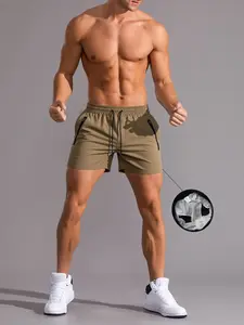Men's Sporty Fitted Woven Fabric Shorts, Pocket Zipper Shorts, All-Season Comfortable Design, Perfect for Gym & Casual Wear, Ideal for Beach Vacation Pool Party