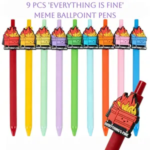 9PCS 'EVERYTHING IS FINE' Dumpster Fire Fun Meme Ballpoint Pen Set Smooth Writing, Emotional Support Easter Party Positive Gifts for Coworkers, School Study Desk Daily Writing Note Taking Journaling, Comfortable Grip Lightweight Durable Quick Dry Ink