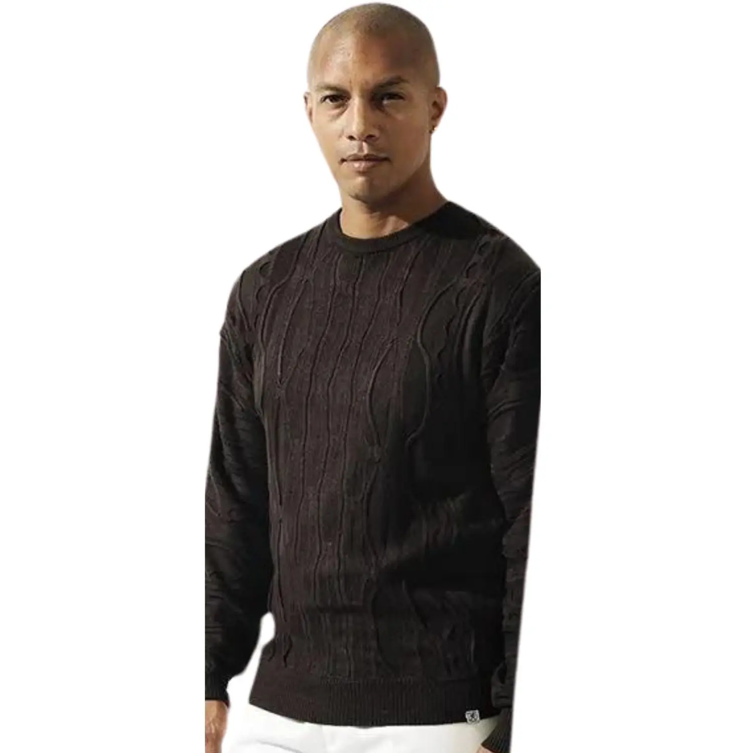 Men's Mahogany Stacy Adams Cable Knit Crewneck Sweater