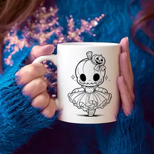 Cute Ballet Pumpkin Mug – 11oz Halloween Coffee Cup with Dancing Pumpkin Character – Fun Fall Gift for Kids, Dancers & Halloween Fans