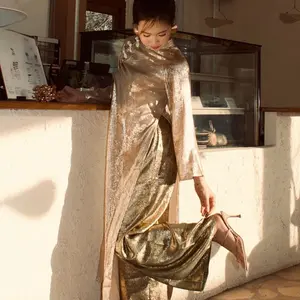 women ao dai gold with pants, wedding ao dai