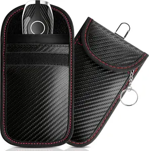2 Pack Faraday Bag for Car Keys, Key Fob Protector Shielding Cage, Anti-Theft Faraday Pouch, Car RFID Signal Blocking Case, Anti-Hacking Blocker, Car Accessories(Red-line, M)