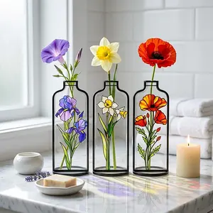Personalized Birth Flower Vase with Custom Name – Stained Glass Style Floral Decor, Mother's Day Birthday Gift for Mom