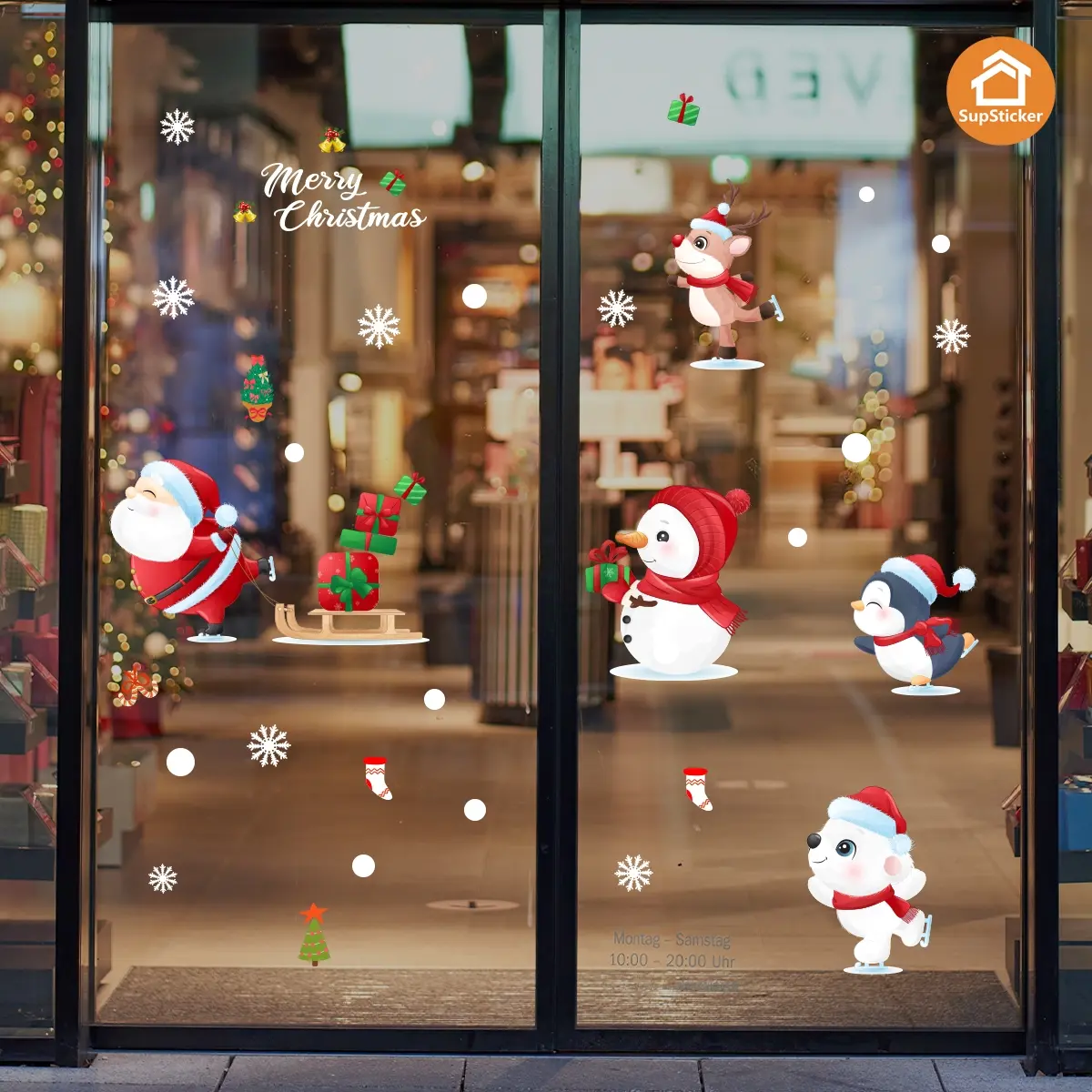 Christmas Santa Glass Sticker, Fun Holiday Style Window Decal, Vinyl Material, Self-Adhesive Removable DIY Decoration for Home Shop Showcase, Adhesive Stickers