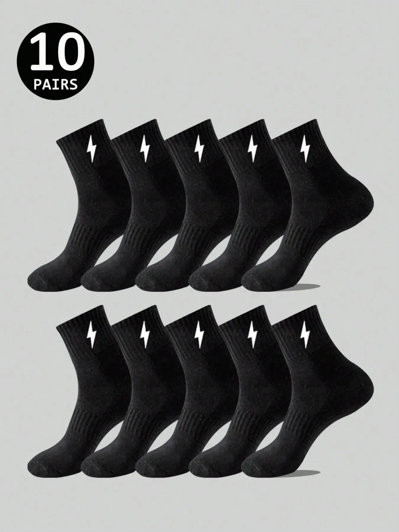 Men's Crew Socks, Lightning Pattern, Classic Stripes, Comfortable Breathable, Soft Skin-Friendly, Casual Sport, School Socks, Daily Use, Sports