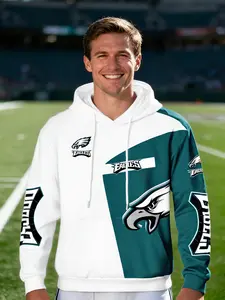 Philadelphia Eagles Hooded Sweatshirt, Men's Casual Sportswear, Team Logo Print, Breathable Fabric, Best Gift, Long Sleeve, Fitted H-Type