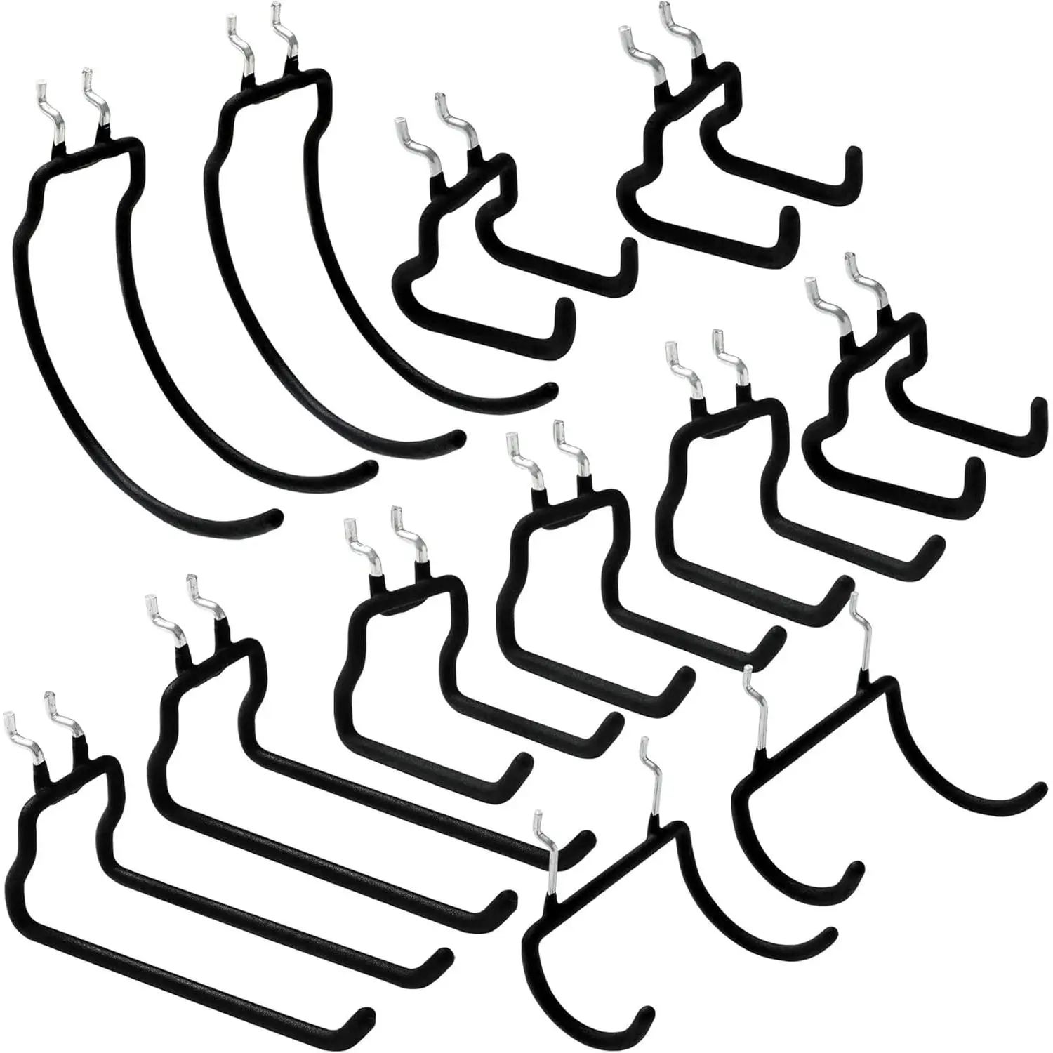 12-Piece Heavy-Duty Neoprene-Coated Metal Pegboard Hooks, Fits 1/4 in with 1 in Spaced Holes, No Peg Lock Required, Insert into Organizer for Tool Storage, Black, Up to 20lbs Load Capacity, 12 Pieces, Insert Into Pegboard, Hand Tool Users