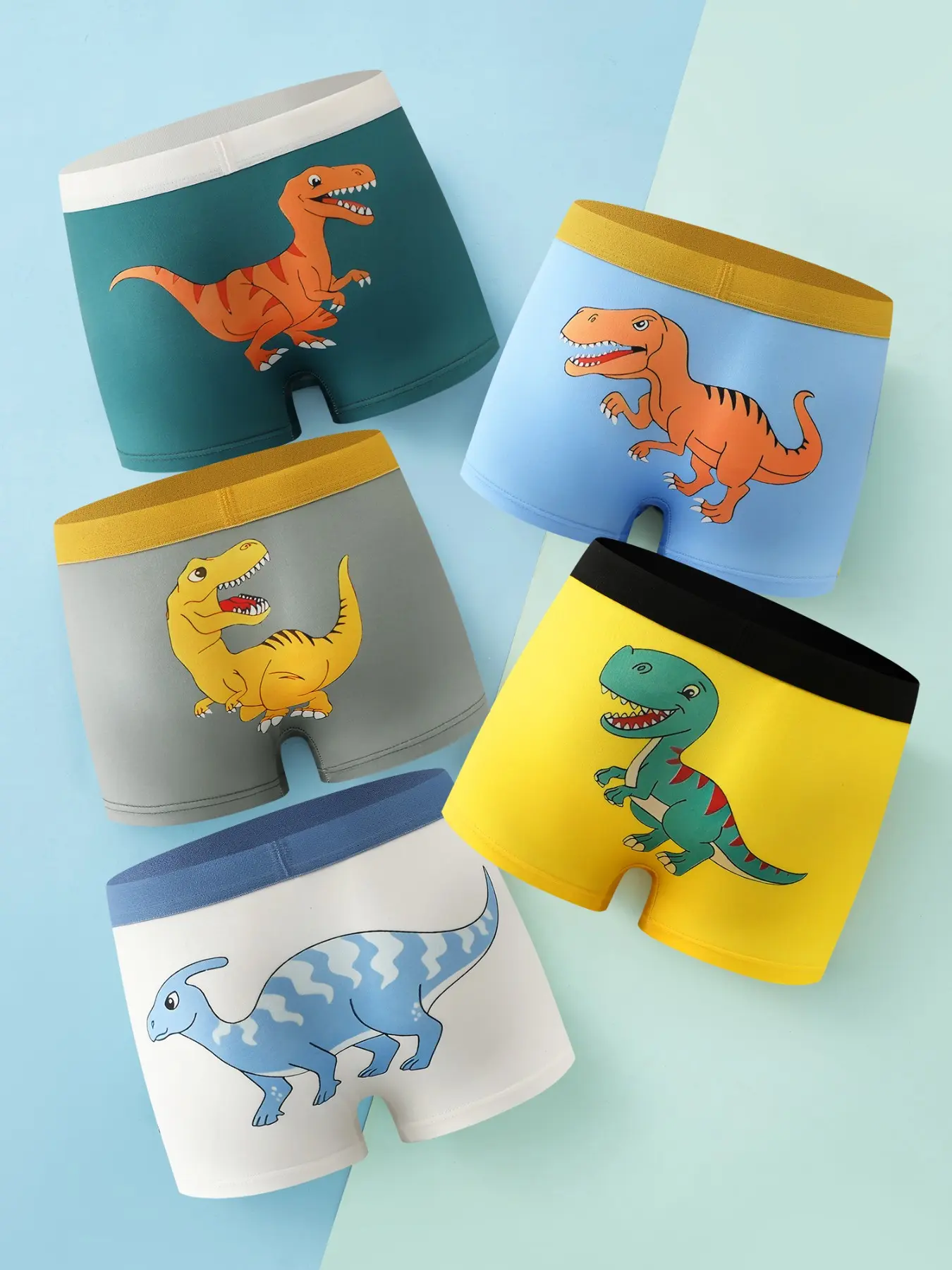5-Pack Boys' Briefs, Cute Cartoon Print Underwear, Dinosaur Pattern, Elementary School Kids' Shorts, Child Swim Trunks, All Season Underwear, Printed Underwear
