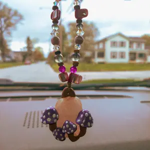 rose quartz crystal mushroom car suncatcher