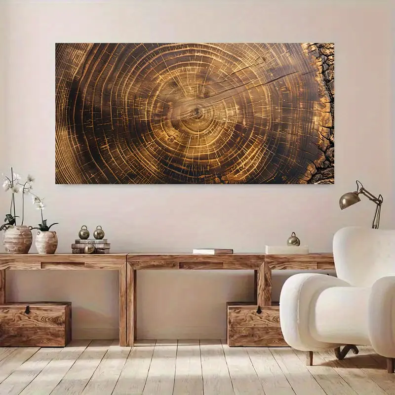 1 Piece Framed Canvas Painting - Gold & Brown Wooden Hanging Wall Art, Modern Decoration for Living Room, Dining Room, Office, Bedroom Home Decor Posters & Prints, Landscape Art