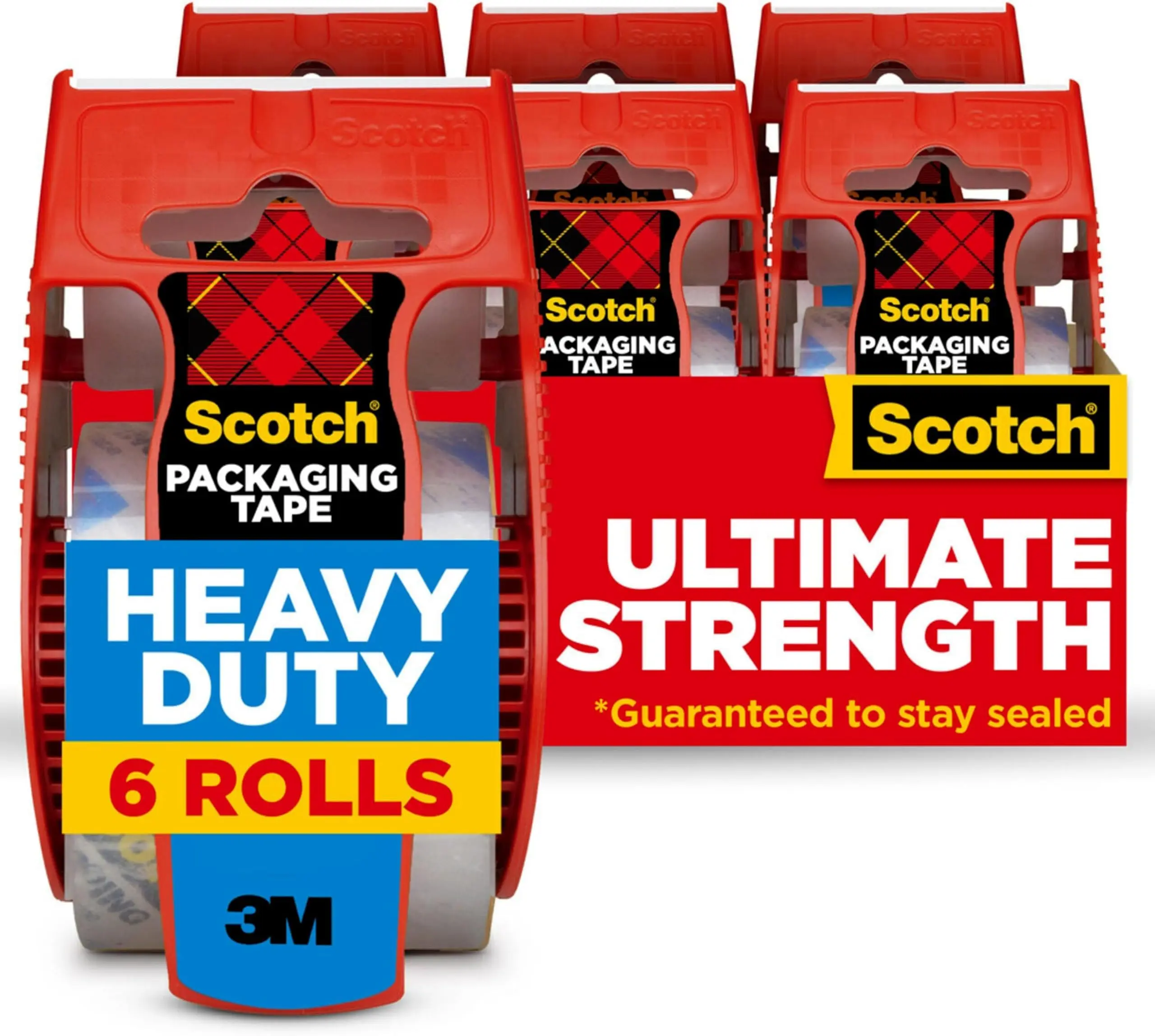 Scotch Heavy Duty Shipping Packing Tape, Clear, 1.88 in. x 22.2 yd. | 6 Roll Dispensers, Moving Supplies, Packing Tape for Moving Boxes and Packaging Supplies