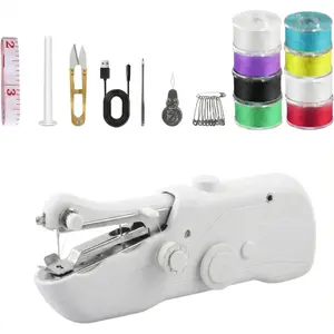 Portable Handheld Sewing Machine for Adults - Mini Hand Held Sewing Stitching Machine for Beginners - Small Electric Cordless for Quick Fabric Home Travel Clothes Pants DIY Fabric Denim (White)