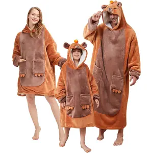Wearable Oversized Blanket Hoodie Warm Cozy Flannel Full Coverage Easy Movement Perfect Gift for Kids
