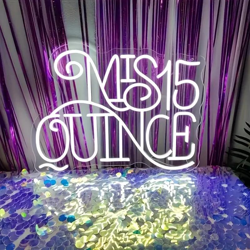 Mis Quince Neon Sign for Wall Decor,Happy Birthday Neon Signs for Bedroom Wall for Any Age Children's Room, Bar, Party, Christmas, Wedding Decoration