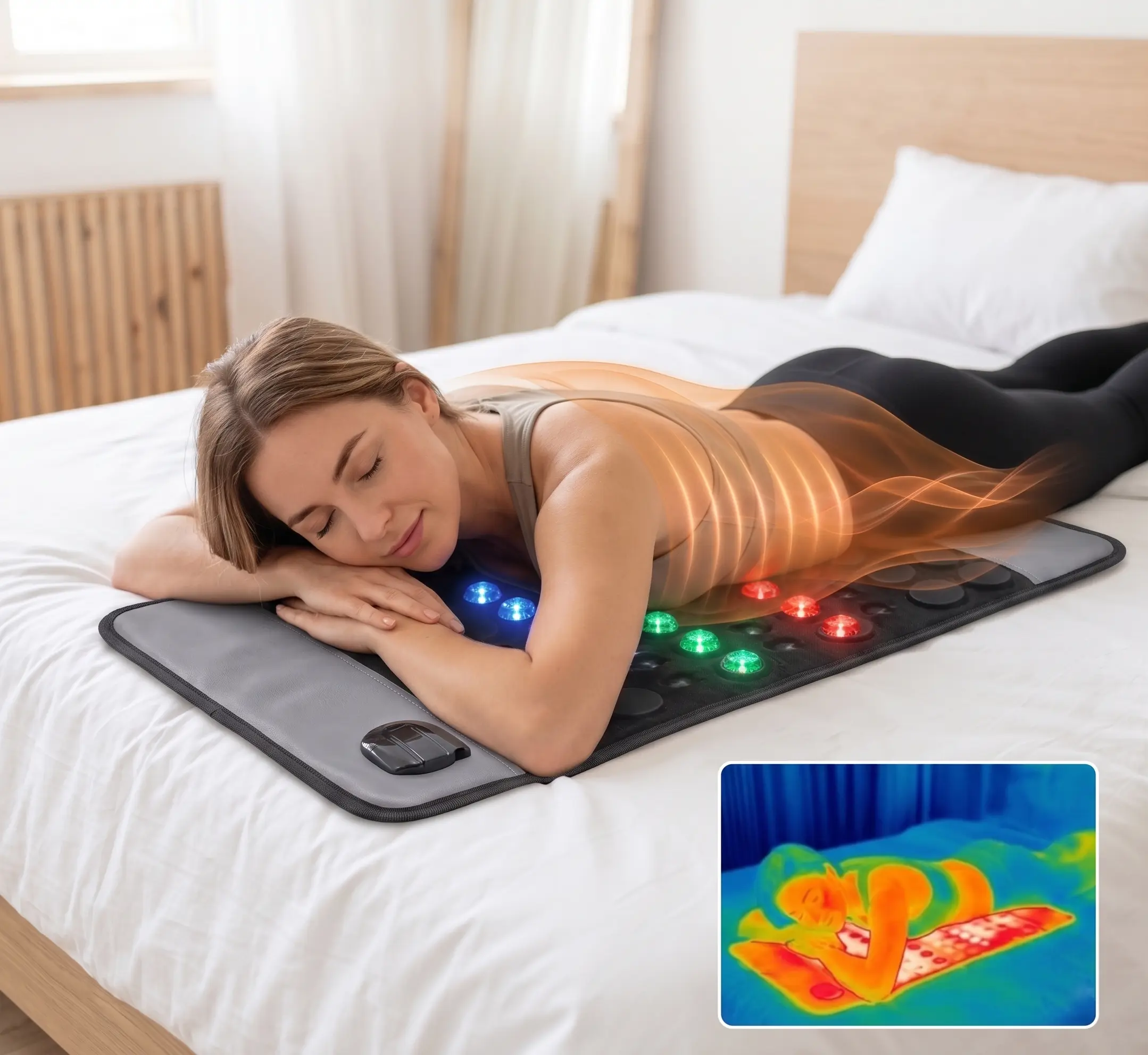 Luxury Jade-Amethyst Gemstone Phototherapy Recovery Heating Pad for Back Pain & Stress Relief, 15x28in, Far Infrared, Smart Controller with Memory Function, Auto Shut Off, Travel Bag, Chair Strap, Heating Pad For Back Pain Relief, Gemstones sohochic