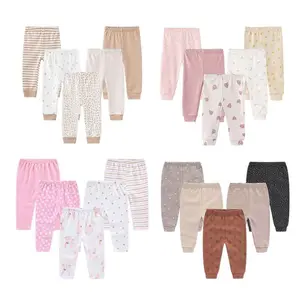 Kiddiezoom 5 Pcs Cute Cartoon Baby Boy Girl Pants 0-12Months Cotton Soft Newborn Pants