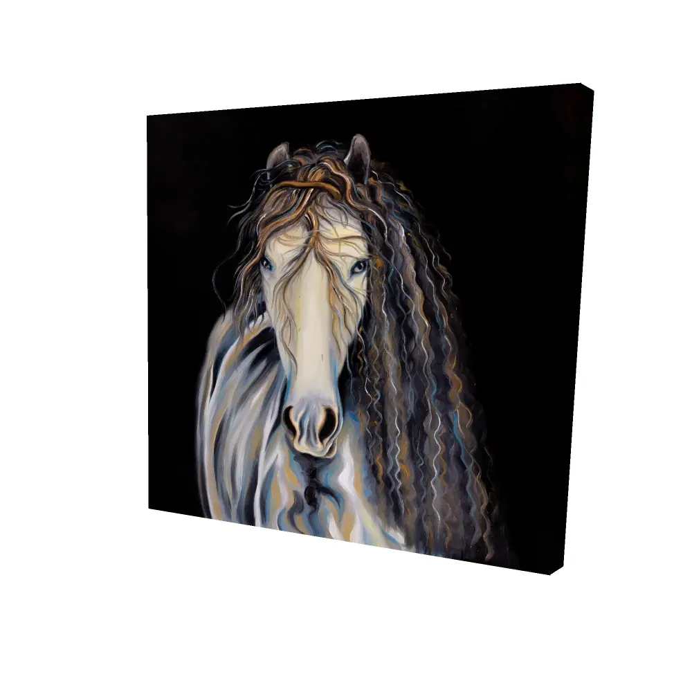 Eclectic Abstract Horse with Curly Mane Western Wall Art Print (36" x 36") - 360-Stand Home Supplies for Horse Lovers, Indoor Living Room Decor, High Def Print, Cowboy