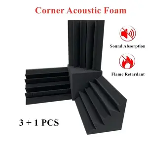 4Pcs/Set Acoustic Foam 3Pcs12X12X24 Bass Trap Wall Foam + 1Pc 15X15X15Cm Cube Sound Insulation Foam Flame Retardant High Density for Recording Studios & Home Theater
