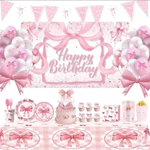 Pink Bow Decor Set, Girl-Focused Party Decorations