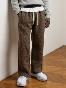 Men's Casual Sport Pants, Soft Corduroy Fabric, Drawstring, Waffle Texture, Loose Fit, All Seasons Wear, Comfortable and Stylish