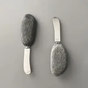 Handcrafted Stone Cheese Spreader – Ergonomic Natural Stone Handle with Stainless Steel Blade for Spreading Cheese, Dips & Condiments