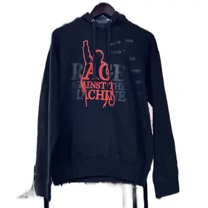 Rage Against The Machine Hoodie - Black Sweatshirt with Bold Red and black Graphic Design