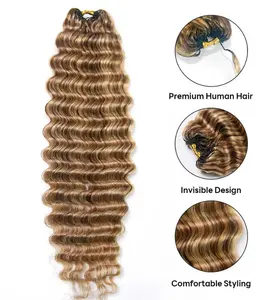Eayon Hair Miracle Knots Crochet Human Hair For 27/30/613 Color Lightwight 100% Human Hair with Deep Wave and Body Wave, Crochet Hairstyles For Black Women,  Reuseable Human Hair Easy to Install, Tangle-Free Pre-Separated 50 strands/Bundle