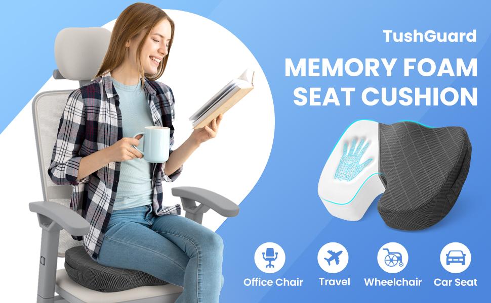 TushGuard Seat Cushion - Memory Foam Cushion for Office Chair, Car Seat, Airplane, Bleacher - Sciatica & Hip & Coccyx Pain Relief Desk Chair Cushion for Long Sitting Office Workers, Car Drivers,back to school,back to school shopping,home decor