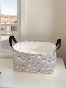 Dog Pattern Storage Basket with Handle, Foldable Clothes Storage Basket, Multifunctional Storage Basket for Living Room, Bathroom, Kitchen