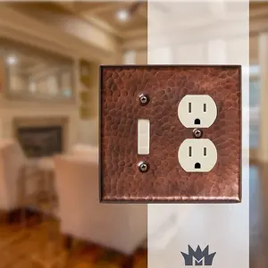 Hand Hammered Combo Toggle Duplex Light Switch Wall Plate - Pure Copper