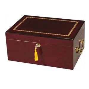 Alhambra Cigar Humidor with High Gloss Maple Wood Finish | Holds 100 Cigars