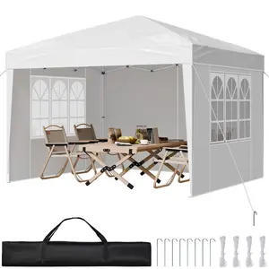 VEVOR Pop Up Canopy, 10x 10 FT Instant Canopy Portable Gazebo with 3 Sidewalls 2 Ventilated Windows, Height Adjustable Pop-Up Outdoor Shelter Tent for Events, Patio, Backyard, Party, Parking