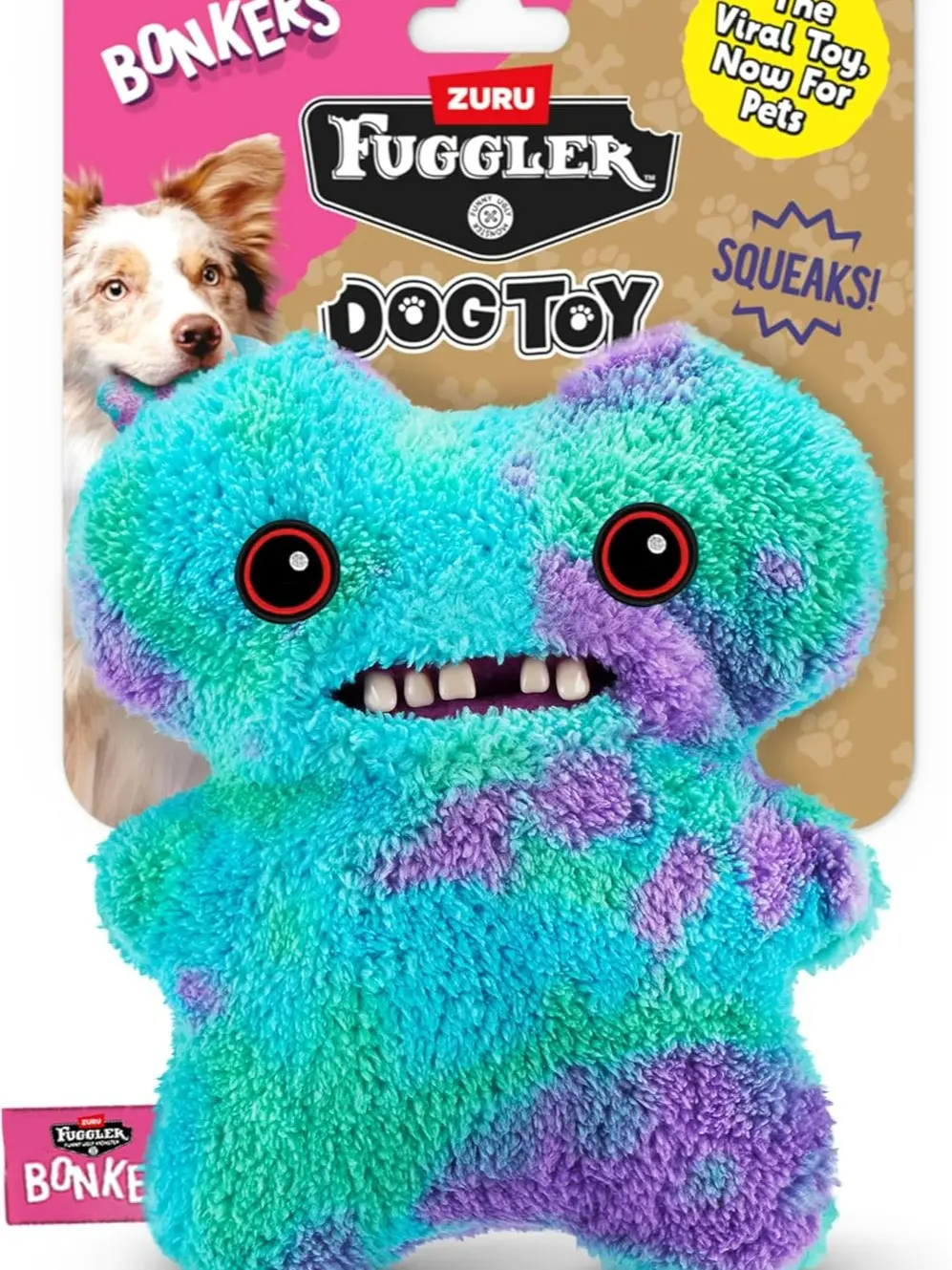 Bonkers Fuggler Gap Tooth Mcgoo Squeaky & Plush Dog Toy for Playtime, Blue, 8 inches