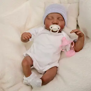 Real Look 19 Inch Black Reborn Baby Doll Soft Vinyl Cloth Body Realistic African American Newborn Baby Dolls Real Look Baby Dolls Gift Toy for Kids Age 3+