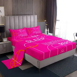 Feelyou Basketball Themed Bedding Set - Breathable Sheets for Kids, Boys & Girls, Pink Gaming Sports Pattern Bed Sheets with Eat Sleep Basketball Design
