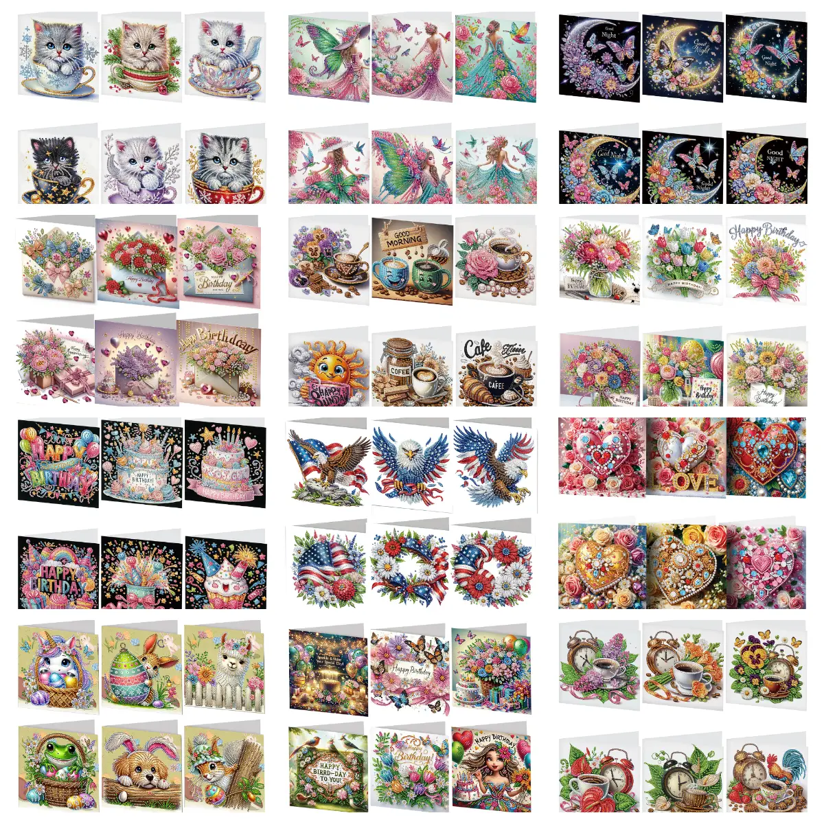6Pcs Cartoon DIY Diamond Painting Greeting Card for Holiday Party Favors Birthday Gift for Friends