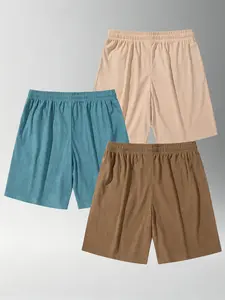 3-Pack Men's Breathable Velvet Shorts, Elastic Summer Loose Fit Solid Color Casual Beach Pants, Comfortable and Stylish Shorties for Men