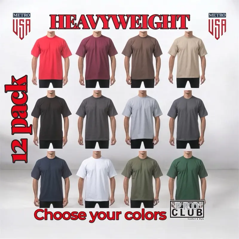 12 Pack HEAVYWEIGHT Cotton Short-Sleeve Crew Neck T-Shirts, Classic Crewneck Design, Relaxed Fit, Tight Neckline for Superior Durability