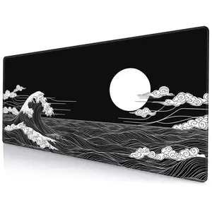 Sea Wave Pattern Mouse Pad, Large Anime Mousepad, Extended Mouse Mat, Thick Non-slip Rubber Base Big Desk Pad for Office, Corporate Work Desk Accessories