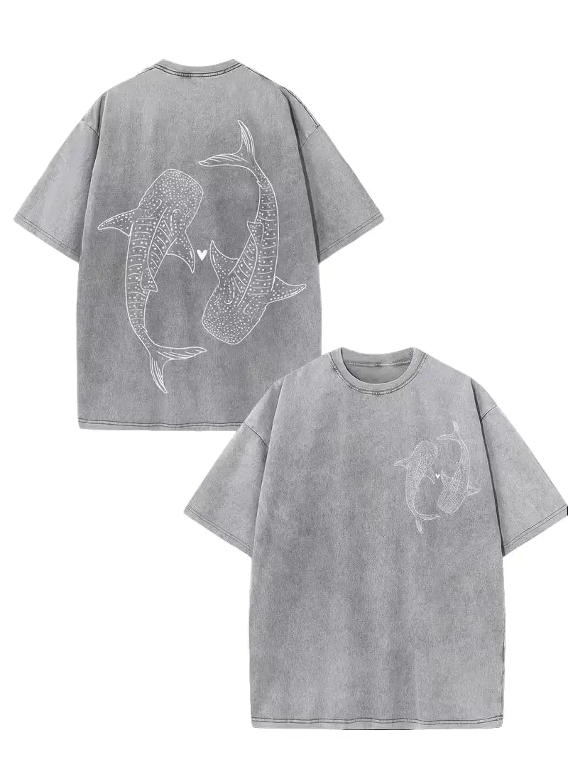 Whale Shark Love Washed Cotton Tee summerwins,summeroutfits,vacationoutfits,beachoutfits Casual Vintage Graphic Classic