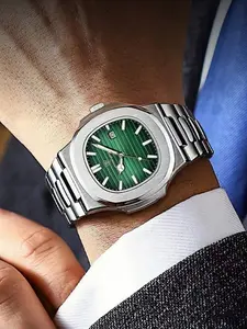 Men's Business Fashion Square Dial Analog Quartz Watch, with Luminous Hands & Date Function, 30m Waterproof, Stainless Steel Band, Stylish Business Timepiece, Business Fashion Watches