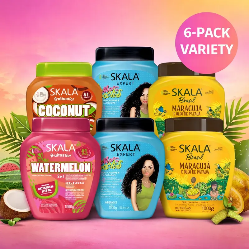 Skala Haircare 6-Pack - 6×1000g Creams Watermelon Coconut Mais Cachos Maracujá & Patauá Treatment for Hydrating Repairing Smoothing All Hair Types Vegan Silicone-Free