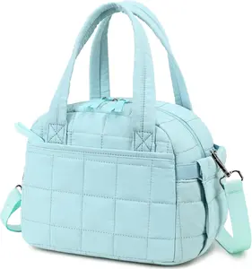 Lunch Box for Women Lunch Bag Quilted Puffer Lunch Box with Adjustable Strap Insulated  LunchBox for Work School Picnic Travel (Sky Blue)