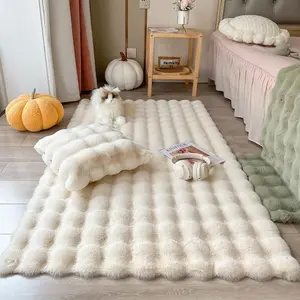 Cream wind imitation rabbit plush carpet: thickened bubble plush design, non-slip bottom safety care, multi-functional suitable for bedside, bay window and living room area, Fluffy Area Rug
