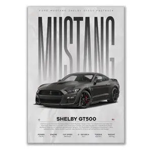 Mustang Shelby GT500 Poster, American Muscle Car Wall Art, Ford Performance Racing Print, Aggressive Speed Car Decor, Gift for Car Lovers Garage Room Aesthetic (No Framed)