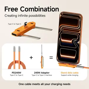 240w Super Fast Charging Cable, Invisible 360° Rotating Stand, Detachable Type-C Line, Zinc Alloy & Silicone, Compatible with Apple & Samsung