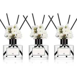 Flower Reed Diffuser Set of 3 for Bathroom Accessories Shelf Decor & Air Fresheners, Stick Defusers |  Vanilla, Hotel White , Tahitian Crown Flower Scent(1.7oz/Pack) Office